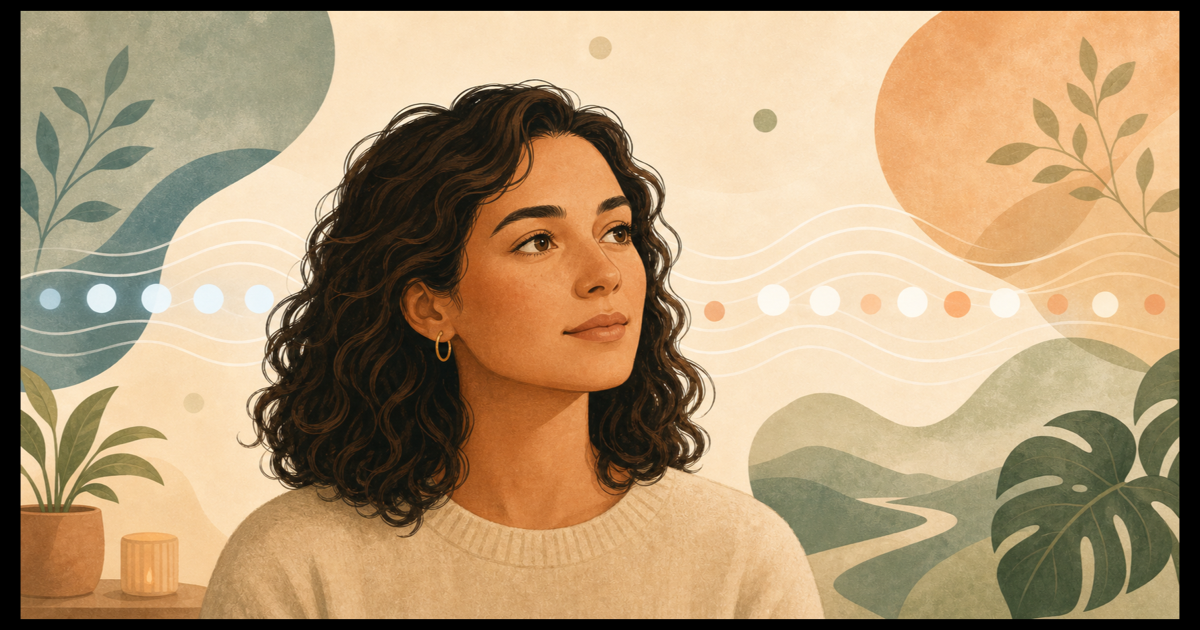 Portrait illustré d'une personne calme avec des lignes et points lumineux évoquant l'EMDR